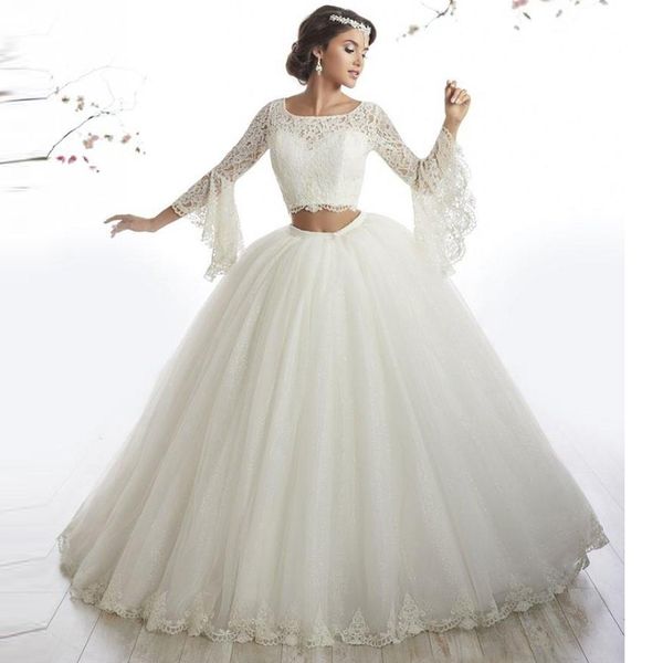 Style arabe dentelle deux pièces Quinceanera robes à manches longues vestidos de 15 ans débutante robe de bal robe de bal