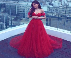Perles de style arabe Robes de bal rouge longue chérie tulle tulle long train perle forme de fête formelle concours de concours plus taille 4580570
