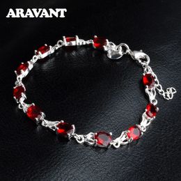 Aravant 925 Sliver Red Zirkon bedelarmbandketen voor vrouwen bruiloft mode -sieraden 240423