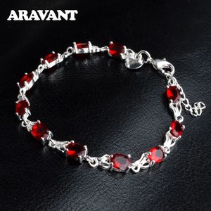 Aravant 925 Sliver Red Zircon Charm Bracelet Chain pour femmes Bijoux de mode de mariage 240423
