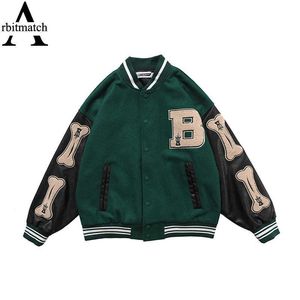 Arbitmatch Hip Hop Furry Bone Patchwork Color Block Vestes Hommes Harajuku Streetwear Bomber Veste Hommes Baseball Manteaux Unisexe X0710