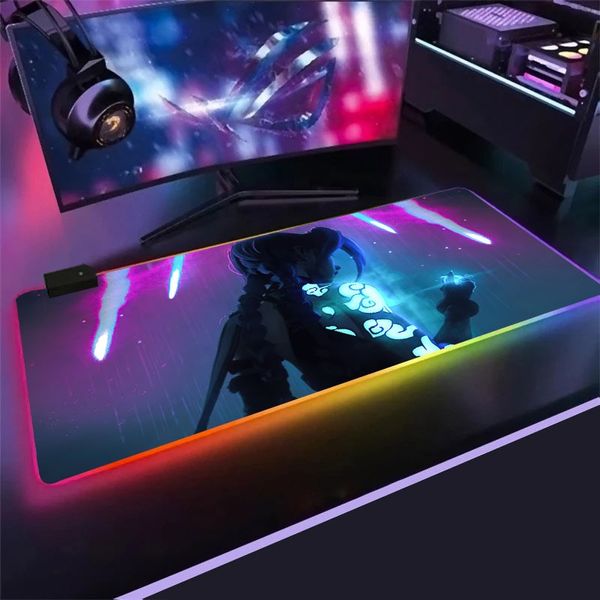 Arcane – tapis de souris de jeu rétro-éclairé LED Super doux, USB LOL, tapis de bureau League of Legends Jinx Jayce Vi, tapis de souris RGB personnalisé, cadeau