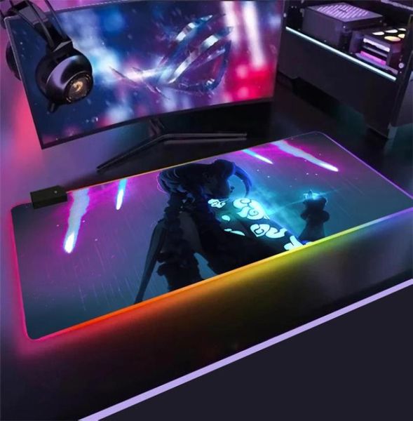 Arcane – tapis de souris de jeu rétro-éclairé LED Super doux, USB LOL, tapis de bureau League of Legends Jinx Jayce Vi, tapis de souris RGB personnalisé, cadeau 9727151