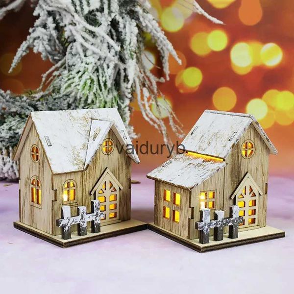 Arquitectura/casa de bricolaje 1pcs mini navidad nueva decorativa de madera luminosa con batería LED de la pequeña sala de Navidad Costeo de escritorio niños DIY DecorationVaiduryb