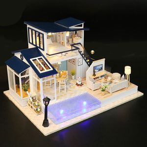 Architecture DIY House Big Dollhouse Diy Miniature Kit Roombox Aldult Assembler Modèle Kits de Construction Poupée En Bois Avec Meubles Jouets Cadeau 220829