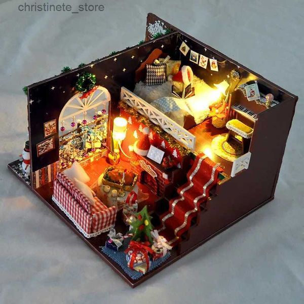 Arquitectura/Casa de Bricolaje Casa de Navidad Kit de Casa de muñecas de Madera DIY Casa de muñecas de muñeco de Nieve en Miniatura ensamblada con Muebles Juguetes para Regalos de Amigos