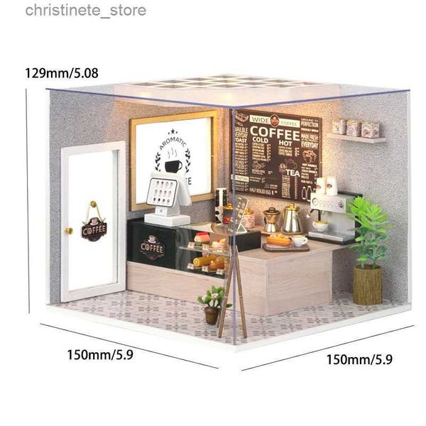 Arquitectura/Casa DIY Cafetería casa de muñecas mini kit de bricolaje para hacer y ensamblar modelos de habitación juguetes decoraciones para el hogar y el dormitorio con muebles wo