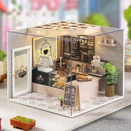 Architectuur/doe-het-zelf huis Cutebee DIY poppenhuisset met meubels en licht Coffeeshop miniatuur poppenhuis houten model speelgoed voor volwassen verjaardagscadeaus 230614