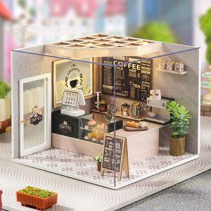 Architecture/DIY House Cutebee DIY Dollhouse Kit with Furniture and Light Coffee Shop Miniature Doll House Wooden Model Toy for Adult Birthday Gifts 230614