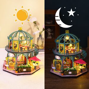 Architectuur Diy House CuteBee Diy Flower Tiny Miniature Houten Led Light Dolls Mini Garden Furniture Kit For Children Kid Birthday Gift 220829