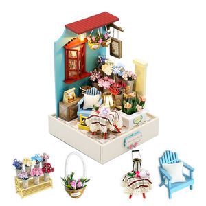 Architectuur Diy House CuteBee Diy Mini Flower Miniatuur houten poppenhuis Tiny Doll S Furniture Kit Decorate For Children Kid Birthday Gift 220829
