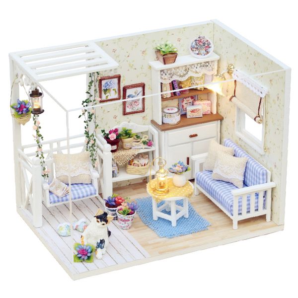 Architecture bricolage maison Cutebee bricolage Miniature Kit maisons de poupée en bois avec meubles LED lumières pour enfants cadeau d'anniversaire 230617