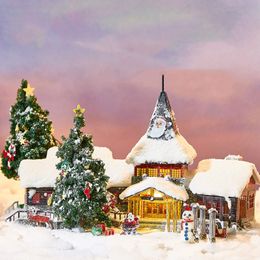 Architectuur Diy House Diy 3D Metal Model Building Kit Kerstdorp met Santa Claus Dollhouse Miniature Light Toys For Girls Gifts L220829
