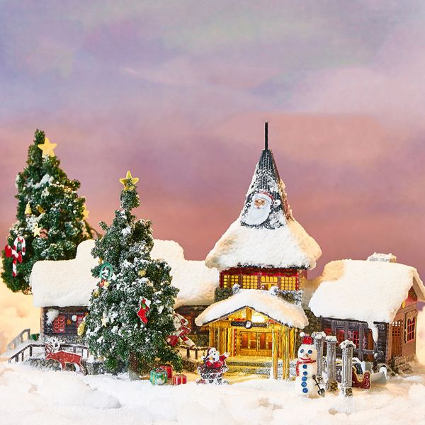 Architecture DIY Maison DIY 3D Kit de construction de maquettes en métal Village de Noël avec Père Noël Dollhouse Miniature Light Toys pour filles Cadeaux L220829