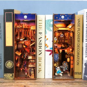 Architectuur Diy House Diy Book Nook Plank Insert Kits Model met licht handgemaakte Chinese stadsgebouw Miniatuur meubels Bookend Roombox Toys Gifts 220829