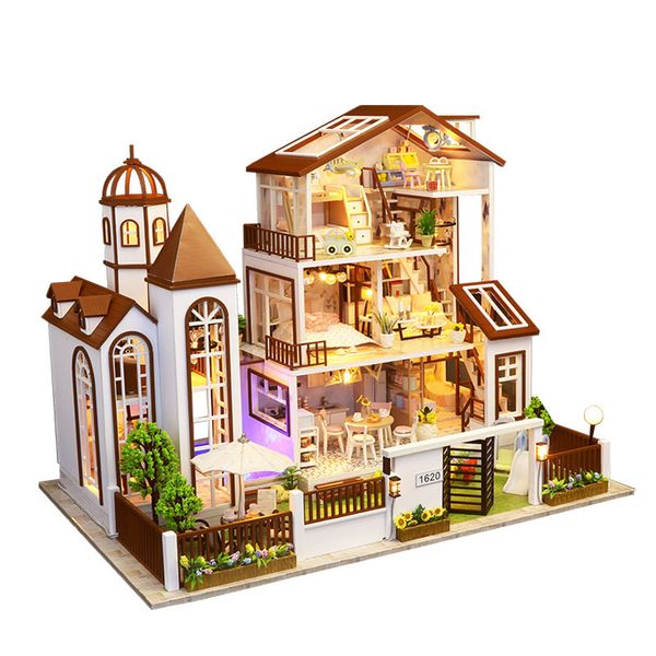 Architecture DIY Maison Bricolage À La Main Enfant Poupée 44cm Créativité Table De Sable Kit L901Miniatures Villa Miniature Maison De Poupée Meubles Miniatura Jouets 220829