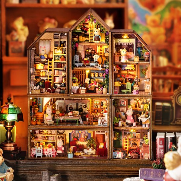 Architecture/maison de bricolage maison de bricolage maison de poupée en bois blocs de construction miniatures kits de ville avec lumières de meubles maison de poupée jouets pour adultes cadeaux d'anniversaire 230614