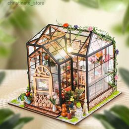 Architecture/Bricolage Maison Bricolage Mini maison de poupée Miniature serre Kit en bois fleur maison LED éclairage construction jouets pour enfants enfant cadeau jardin