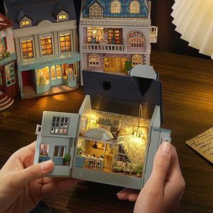 Architectuur/DIY House diy mini houten poppenhuis met meubels licht poppen huis casa assemblage roze prinses villa architectuur poppen huizen speelgoed geschenken