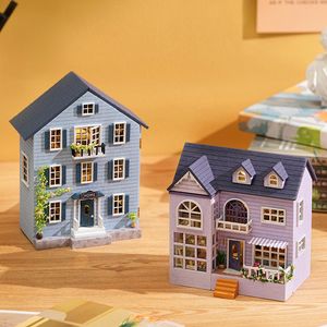 Architecture/bricolage maison bricolage mini maison de poupée en bois avec meubles lumière maison de poupée Casa articles miniatures maison enfants fille garçon pour jouets cadeaux d'anniversaire 230614
