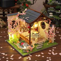 Architecture/Bricolage Maison Kit de maison de poupée miniature en bois à monter soi-même, meubles assemblés, maison de poupée japonaise avec fleurs de cerisier, jouets pour adultes, cadeaux de Noël