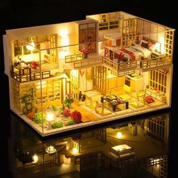 Architecture/Bricolage Maison Maison de poupée en bois à monter soi-même, chambre japonaise, kit de construction miniature, maison de poupée avec meubles, lumières, jouets pour filles, cadeaux d'anniversaire