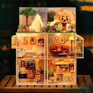 Architectuur/DIY-huis DIY houten poppenhuis miniatuursets met meubels meisjes slaapkamer koffiehuis Casa poppenhuis speelgoed voor volwassenen verjaardagscadeaus