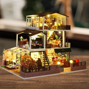 Architecture/Bricolage Maison Maisons de poupée en bois bricolage Kits de construction miniatures avec assemblage de lumière de meubles romantique grande Casa maison de poupée jouets pour filles cadeaux 231212