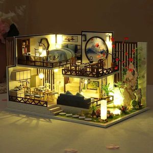 Architectuur/DIY Huis Diy Houten Poppenhuis Met Meubilair Licht Poppenhuis Casa Miniatuur Items maison Kinderen Jongen Voor Speelgoed Verjaardagscadeaus M029