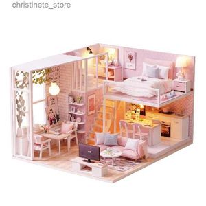 Architecture/bricolage maison maison de poupée meubles jouets pour enfants miniature bricolage maison de poupée casa maison pour poupées anniversaire cadeaux de noël vie tranquille L-022