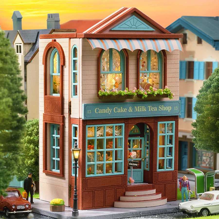 Architecture/DIY House Doll House Kit Dessert Shop Mini Assembly Building Model DIY Handmade 3D Puzzle Girl Princess Toy Home Bedroom Decoration with