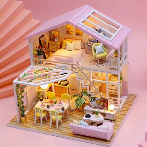 Architecture/bricolage maison de poupée, Mini bricolage, petit Kit, salle de Production, jouets de princesse, décoration de chambre à coucher avec meubles en bois