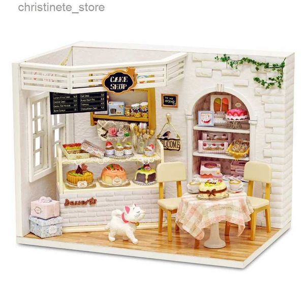 Architecture/BRICOLAGE Maison Maison De Poupée Avec Cache-Poussière Maison De Poupée Miniature À La Main Casa De Boneca BRICOLAGE Jouets pour Enfants Cadeaux D'anniversaire Chat Gâteau Journal H014