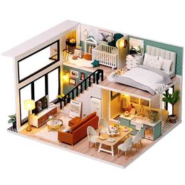 Arquitectura/casa de bricolaje Kit de casa de muñecas con muebles Luces LED Casa en miniatura de bricolaje para construir una pequeña casa de muñecas Tiempo acogedor para niños Juguete de regalo