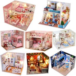 Architectuur/DIY Huis Handgemaakt DIY Wooden Doll House Kit Miniatuurmeubilair LED LICHT CASA DOPHOUSE TOEYS ROOMBOX VOOR VOLGENSCHAPPEN KINDEREN JAargave Cadeaus 230812