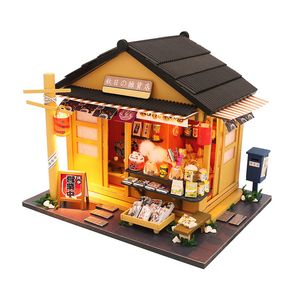 Architecture bricolage maison style japonais épicerie maison de poupée en bois miniatures avec meubles kit de poupée bricolage jouets pour enfants cadeau d'anniversaire 220829