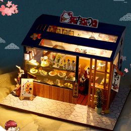 Architectuur/DIY Huis Japanse Sushi Winkel DIY Miniatuur Poppenhuis Met Meubels Miniaturen Sushi Huis Poppenhuis Speelgoed Voor Kinderen Meisjes Geschenken 231212