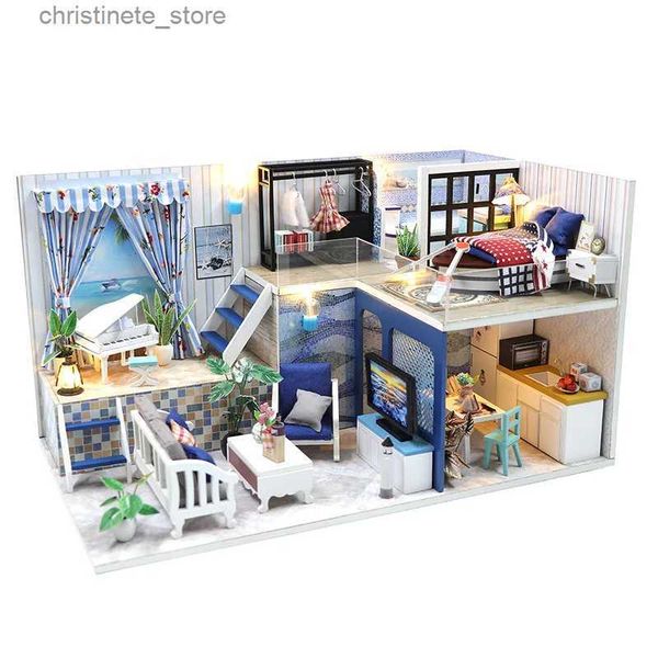 Arquitectura/Casa DIY Loft Villa Diy Casa en miniatura de muñecas con muebles cubierta ligera Escena de Casa de muñecas Casa niños niña niño para juguetes regalos de cumpleaños