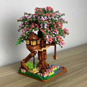 Architecture / DIY House Mini Sakura Tree House Building Blocage Set |City Street View Toys |Cadeau modèle de fleur de cerisier pour les enfants