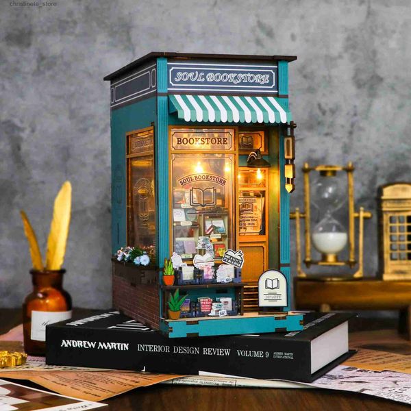 Arquitectura/Casa de Bricolaje Nuevo Kit de inserción de Estante de rincón de Libros de Madera DIY Kits de construcción en Miniatura Librería Soul sujetalibros de estantería para Adultos Regalos de cumpleaños