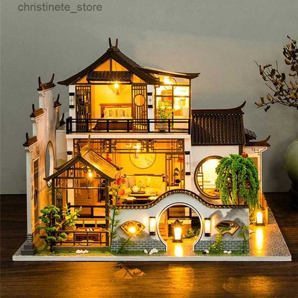 Architecture/DIY House NUEVAS casas de muñecas de madera DIY, casa antigua japonesa, kits de construcción en miniatura con muebles, casa de muñecas LED para adultos, regalos de Navidad