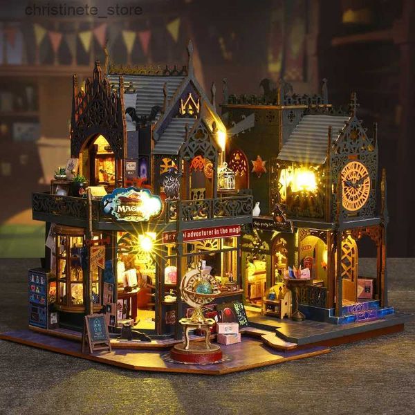 Architecture/Bricolage Maison Nouveau bricolage en bois ville magique Casa maisons de poupée Kits de construction miniatures maison de poupée avec meubles lumières LED pour les cadeaux d'anniversaire des filles