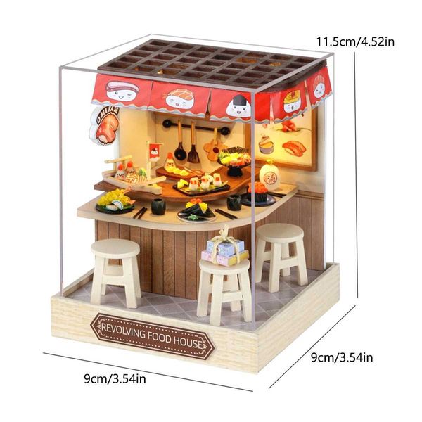 Architecture / DIY Maison Sushi Shop House Doll House Mini Kit DIY Assemblage à la main Modèle de construction chambre Décoration de chambre à coucher 3D Puzzle Girl Toy Gift