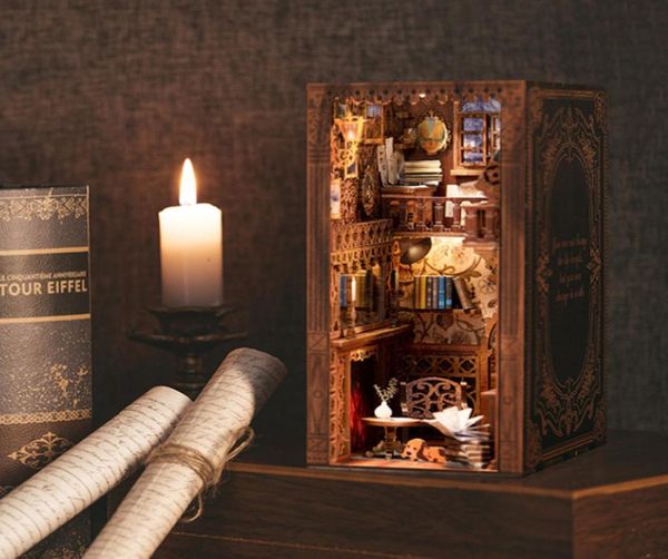 Arquitectura DIY casa muñeca de madera estante casa miniatura Kit Diy libro rincón 3D Diorama rompecabezas sujetalibros Roombox estantería 2208291293632