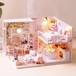 Architectuur/doe -het -zelf huis houten mini poppen huis diy handgemaakte duplex appartement productie 3D puzzel montage gebouw duplex appartement model speelgoed geschenken