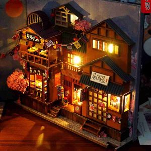Architecture/Bricolage Maison Puzzle en bois Serre-livres DIY Kit de coin de livre avec étagère lumineuse LED Insert Alley Miniature Dollhouse Model Building Set Cadeaux de Noël