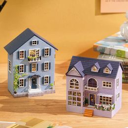 Arquitectura DIY Kit de construcción en miniatura de madera Casas de muñecas con muebles Luz Molan Casa Casa de muñecas Juguetes hechos a mano para niñas Regalos de Navidad