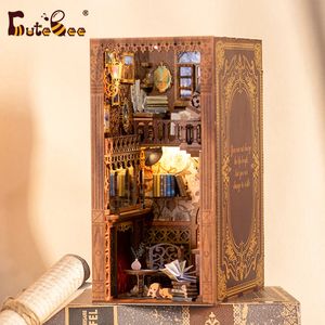 Architectuurhuis CuteBee Diy Book Nook Plank Insert Kits Dollhouse Eternal Bookstore 3D Wooden Bookd voor volwassen Xmas Gifts 231212