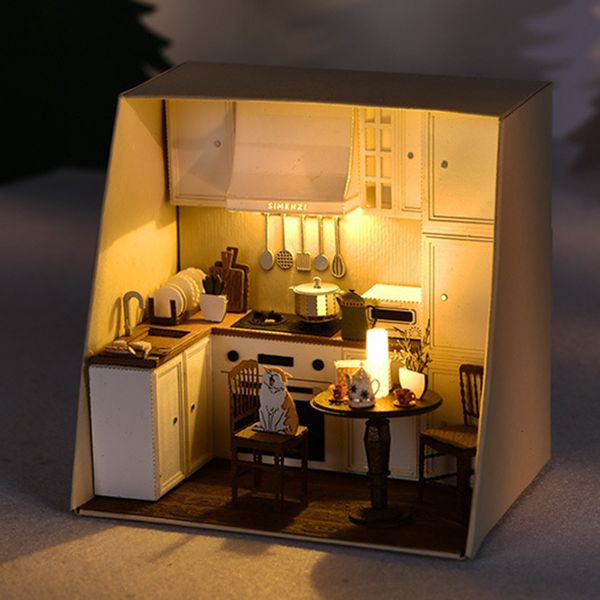 ArchitectureDIY Maison DIY 3D Assembler Maison de poupée à la main Maison en bois Miniature Kits de construction de meubles avec LED pour la décoration de la maison Enfant Adulte Cadeau 230417