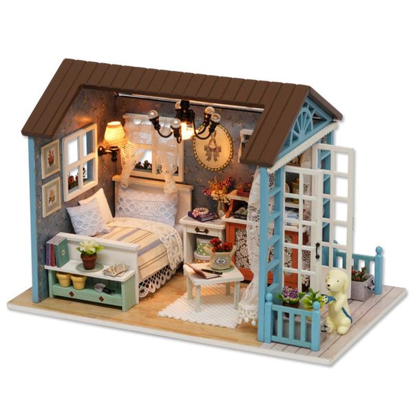 ArchitectureDIY Maison DIY Noël Miniature Kit Réaliste Mini 3D Maison En Bois Chambre Avec LED Lumières Décoration De Noël Cadeau pour Enfants 230417